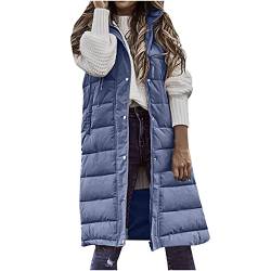 Weste Damen Steppweste Damen Lang ärmellos Kapuze Longweste Daunenweste Lässig Einfarbige Winterjacke Kapuzenweste Herbst Winter Damenwesten Winterweste Übergangsweste Daunenjacke Übergangsjacke von Dyhxuan