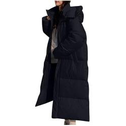 Winterjacke Damen Lang Daunenjacke mit Kapuze Einfarbige Pufferjacke Mantel Warm Gefütterte Steppjacke Langarm Übergangsjacke Locker Kapuzenjacke Softshelljacke Teenager Mädchen Wintermantel von Dyhxuan