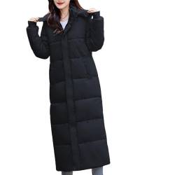 Winterjacke Damen Lang Daunenjacke mit Kapuze Einfarbige Pufferjacke Mantel Warm Gefütterte Steppjacke Langarm Übergangsjacke Locker Kapuzenjacke Softshelljacke Teenager Mädchen Wintermantel von Dyhxuan