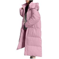 Winterjacke Damen Lang Daunenjacke mit Kapuze Einfarbige Pufferjacke Mantel Warm Gefütterte Steppjacke Langarm Übergangsjacke Locker Kapuzenjacke Softshelljacke Teenager Mädchen Wintermantel von Dyhxuan