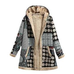 Winterjacke Damen Lang Nationaler Stil Fleecejacke Langarm Kapuze Teddy Wintermantel Knöpfe Tasche Übergangsjacke Winter Warm Gefüttert Fleece Plüschjacke Herbst Winter Outdoorjacke Mantel S-5XL von Dyhxuan