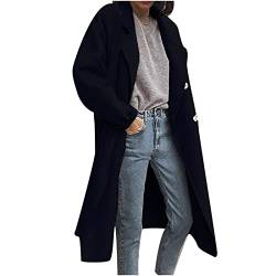 Winterjacke Damen Trenchcoat Damen Lang Trendige Einfarbige Windjacke Wollmantel Langarm Umlegekragen Windbreaker Übergangsjacke Herbst Winter Cardigan Mantel Teenager Mädchen Wolljacke von Dyhxuan