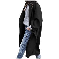 Winterjacke Damen Trenchcoat Damen Lang Trendige Einfarbige Windjacke Wollmantel Langarm Umlegekragen Windbreaker Übergangsjacke Herbst Winter Cardigan Mantel Teenager Mädchen Wolljacke von Dyhxuan