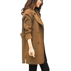 Winterjacke Damen Trenchcoat Damen Lang Trendige Einfarbige Windjacke Wollmantel Langarm Umlegekragen Windbreaker Übergangsjacke Herbst Winter Cardigan Mantel Teenager Mädchen Wolljacke von Dyhxuan