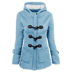 Winterjacke mit Kapuze Damen Lang Mantel Lässig Einfarbige Übergangsjacke Hornschnalle Baumwolle Outdoorjacke Herbst Winter Kapuzenjacke Langarm Tasche Wintermantel Softshelljacke S-6XL von Dyhxuan