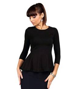 Damen Langarmshirt Shirt Bluse Peplum Falten Schwarz c25 42 Schwarz von Dykmod