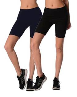 Dykmod Damen Radlerhose Kurze Leggings Shorts fur Frauen Sport Unterhose mf7 Schwarz+Dunkelblau 40 (L) von Dykmod