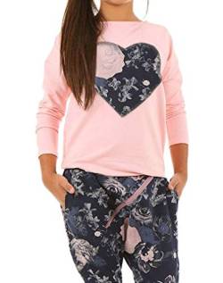 Dykmod Mädchen Pullover Sweatshirt mit Herz für Kinder hk307 122 Rosa-Blumen von Dykmod