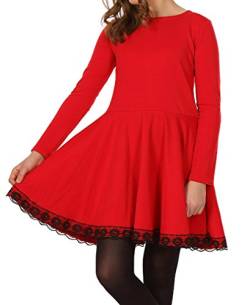 Kinder Mädchen Kleid Ausgestelltes Festlich A Linie Spitze Kariert Rot hk132 116, Rot von Dykmod