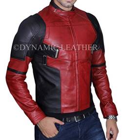 Herren Fashion Deadpool Wade Wilson Ryan Reynolds Echtes Burgandy gewachstes Leder Jacke - Rot - Large von Dynamic Leather