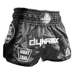 Dynamix Athletics Muay Thai Shorts Warpath - Grau - Premium Thai Short für Thaiboxen traditionelle Thaiboxhose für Herren mit Air-Tech-Gewebe und einzigartigen Muay Thai Stickereien (S) von Dynamix Athletics