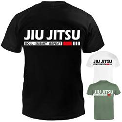 Dynamix Athletics T-Shirt Jiu Jitsu Submit - Jiu Jitsu Kampfsport MMA Grappling Shirt für Sport und Freizeit mit BJJ Aufdruck in 3 tollen Farben (as3, Alpha, l, Regular, Regular, Schwarz) von Dynamix Athletics