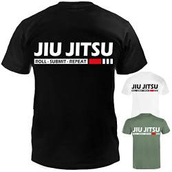 Dynamix Athletics T-Shirt Jiu Jitsu Submit - Jiu Jitsu Kampfsport MMA Grappling Shirt für Sport und Freizeit mit BJJ Aufdruck in 3 tollen Farben (as3, Alpha, m, Regular, Regular, Weiß) von Dynamix Athletics