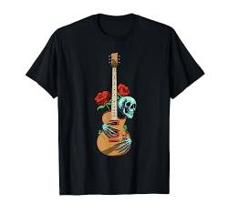 E-Gitarre Totenkopf Rosen Elektrische Gitarre - Gitarrist T-Shirt von E-Gitarre Geschenke & Ideen