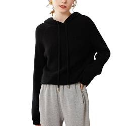 E-girl Damen 95% Kaschmir Pullover Schwarz Kapuzen Langarm Strickpullover Kaschmir Wolle Einfarbige Relaxed Dicker Pullover,40,SPR1210 von E-girl