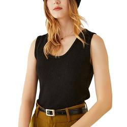 E-girl Damen 95% Kaschmir Pullunder Schwarz Rundhals Ohne Arm Pullover Kaschmir Wolle Einfarbige Schlanker Dünner Pullunder,34,SPR1213 von E-girl