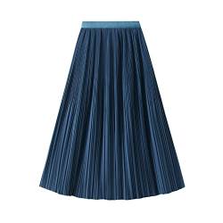 E-girl Damen A-Linie Faltenrock Blau Einfarbig Hohe Taille Mittellanger Rock,Eine Größe Röcke,E9913 von E-girl