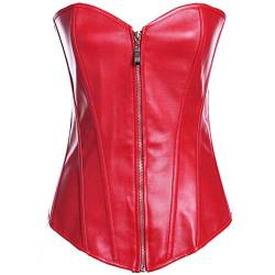 E-girl Damen Große Größen Schnürt Sich Corsage Korsett Faux Leder G-String Top Korsett Kunststoff entbeint,C113-2,Rot,XL von E-girl