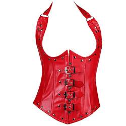 E-girl Damen Große Größen Schnürt Sich Corsage Korsett Faux Leder Top Korsett Stahl entbeint,C500,Rot,XL von E-girl