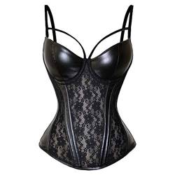 E-girl Damen Große Größen Vollbrust Corsage Korsett Faux Leder G-String Top Korsett Kunststoff entbeint,C717,Schwarz,4XL von E-girl