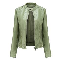 E-girl Damen Grün Lederjacke Schlank Kurz Kunstleder Stehkragen Jacket Reißverschluss Motorrad Jacke für Frühling und Herbst,4XL,C5092N von E-girl