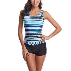 E-girl Damen Hohe Taille Gestreift Tankini Set Zweiteilig Badeanzug Quick-Dry,S9040,Hellblau,XXL von E-girl