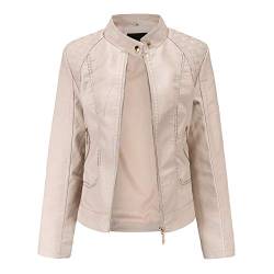 E-girl Damen Khaki Kunstleder Motorrad Jacke Lederjacke Schlank Reißverschluss Stehkragen Kurz Mantel,38,PB536 von E-girl