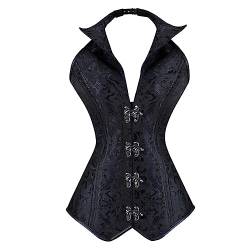 E-girl Damen Neckholder Push-up Korsett Korsage Schnüren Kunststoff entbeint Schwarz Jacquard Shapewear Corsage,Größe 40-42,E2095 von E-girl