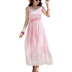 E-girl Damen Rosa Seiden Kleid Ohne Arm Trägerlos Solide 100% Seiden Langes Seiden Kleid,E8033,S von E-girl