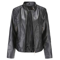 E-girl Damen Schwarz Kunstleder Motorrad Jacke Lederjacke Schlank Reißverschluss Stehkragen Kurz Mantel,46,PB536 von E-girl