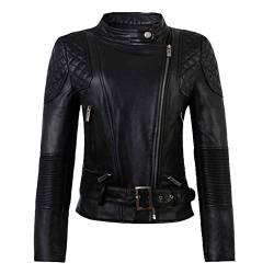 E-girl Damen Schwarz Kunstleder Motorrad Jacke Lederjacke Schlank Reißverschluss Stehkragen Kurz Mantel,P2801,XL von E-girl