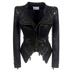 E-girl Damen Schwarz Lederjacke Kunstleder Bikerjacke mit Reißverschluss,P603,2XL von E-girl