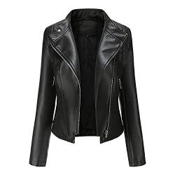 E-girl Damen Schwarz Lederjacke Schlank Kurz Kunstleder Revers Jacket Reißverschluss Motorrad Jacke für Frühling und Herbst,3XL,C5087N von E-girl