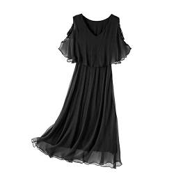 E-girl Damen Schwarz Seiden Kleid Ohne Arm V-Ausschnitt Solide 100% Seiden Langes Seiden Kleid,E6602,L von E-girl