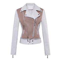 E-girl Damen Weiß Kunstleder Motorrad Jacke Lederjacke Schlank Reißverschluss Revers Kurz Mantel,P8820,XS von E-girl