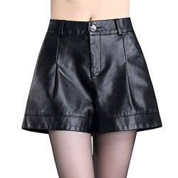 E-girl EF6033 Damen Große Größe Hohe Taille Kunstleder Shorts Leder Kurze Hose,Schwarz,5XL von E-girl