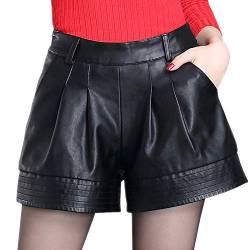 E-girl EF6902 Damen Große Größe Hohe Taille Kunstleder Shorts Leder Kurze Hose,Schwarz,2XL von E-girl