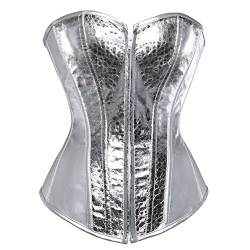 E-girl Kunstleder Front Zipper Damen Corsage Korsett mit G-String,Silber,XXL von E-girl