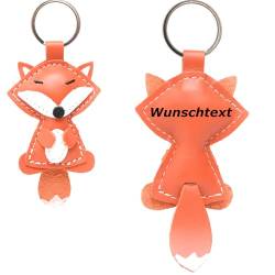 E&A Home Tierisch starke personalisierter Fuchs Schlüsselanhänger aus hochwertigem Echtleder, Made in EU,Geschenk für Kinder Schulanfang Abitur Glücksbringer Talisman Handarbeit (Fuchs mit Gravur, 1) von E&A Home