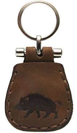 Schlüsselanhänger Braun einem schönen Wildschwein motiv Abdruck dekoriert Handgemacht aus Leder mit Geschenk für Lieblingsmensch Jäger, Jagd Geschenkideen (1, Braun Wildschwein) von E&A Home