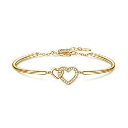 E 14 Karat vergoldetes Doppelherz-Armband-Armband für Frauen Teen Mädchen für immer Liebes-Herz-Frauen verstellbares Ketten-Armband-Armband Schmuckgeschenk für Frauen von E