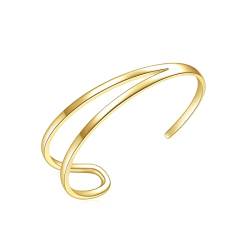 E 14K Vergoldete offene breite Manschetten-Armbänder für Frauen Teen Mädchen, einfache offene verstellbare Damen-Handgelenk-Manschetten-Armband Minimalismus-Schmuck-Geschenk für Frauen-Mädchen von E