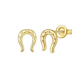 E 14K vergoldete Hufeisen-Ohrstecker für Frauen Mädchen, hypoallergene kleine goldene Tierohrstecker für empfindliche Ohren von E