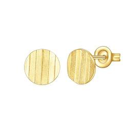 E 14K vergoldete runde Scheibe Tiny Dot Ohrstecker für Frauen Mädchen, Wasserwellen Texturierte Mini Kreis Münze Minimalistischer Gold Ohrstecker für empfindliche Ohren von E