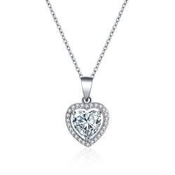 E 925 Sterling Silber Double Love Heart Anhänger Halskette für Frauen, AAA Zirkonia Love Forever Halo Anhänger, rhodiniert von E