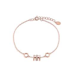 E 925 Sterling Silber Runder Kreis Armband für Frauen Teenager Mädchen, Zierliches Rosévergoldetes Hypoallergenes Damen Gliederkettenarmband mit Charms Schmuck Geschenk von E