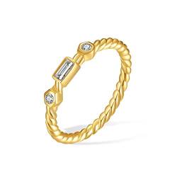 E 925 Sterling Silber Twisted Gold Ringe für Frauen, 18 Karat vergoldete Trauringe für Frauen, Verlobungsversprechen Silber Zirkonia Ringe für sie (54) von E