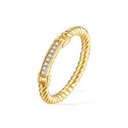 E 925 Sterling Silber Twisted Gold Ringe für Frauen, 18 Karat vergoldete Verlobungsringe für Frauen, Hochzeitsversprechen Silber Zirkonia Ringe für sie (49) von E