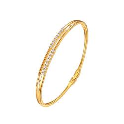 E Jewelry 18K Gold Plattiert Armband für Frauen, 3A Zirkonia Armkette Armreif Armbänder Damen, Hohl Gold Armreif mit Sterne Design (Gold-2) von E