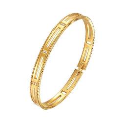 E Jewelry 18K Gold Plattiert Armband für Frauen, 3A Zirkonia Armkette Armreif Armbänder Damen, Hohl Gold Armreif mit Sterne Design (Premium-Serie 1) von E